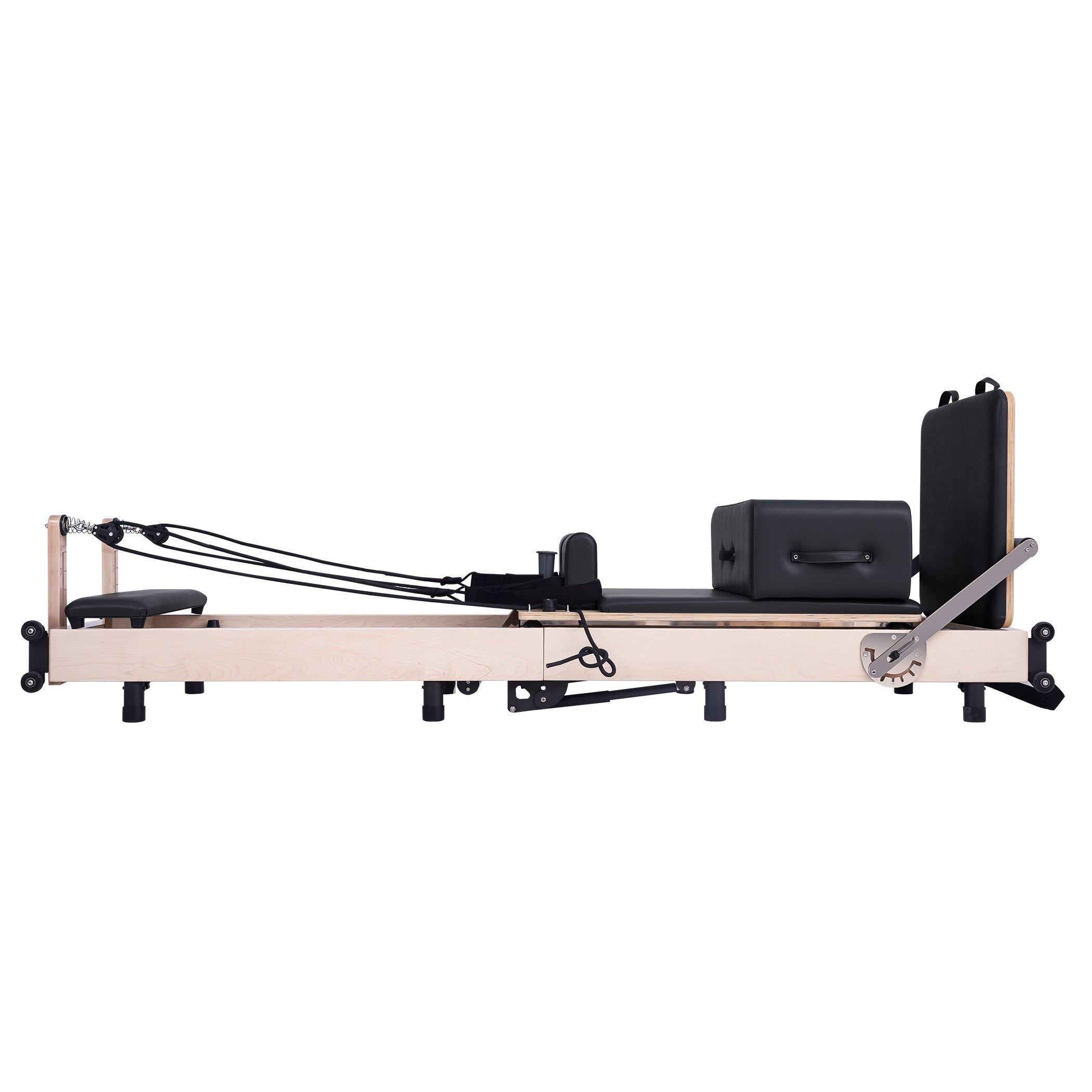 ACTSHE Muse Foldable Pilates Reformer - Front View with Adjustable Foot Bar and Ropes